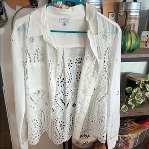 Eyelet Lace Button-Up Shirt - White